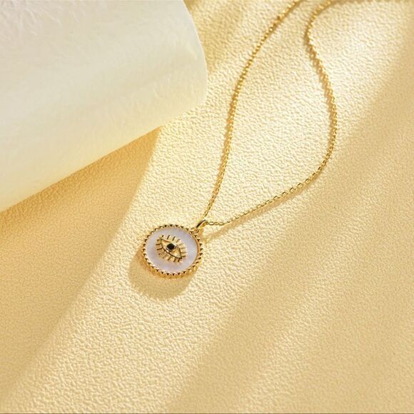 New Sterling silver 14k plated cubic zirconia white enamel evil eye 18”necklace - Picture 3 of 3